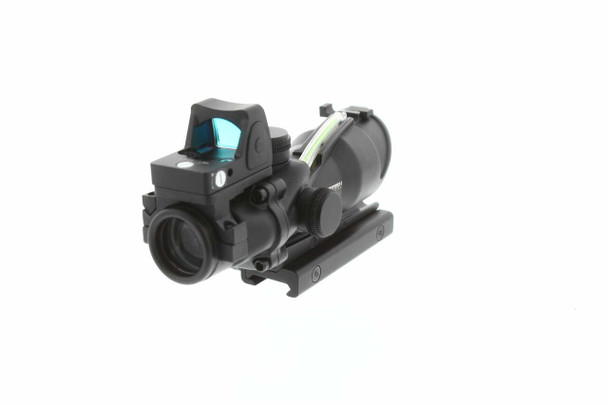 Skirmish Tactical Adjustable 4x32 Prism Rifle Scope Fibre Optic Illuminated with Red Dot in Black
