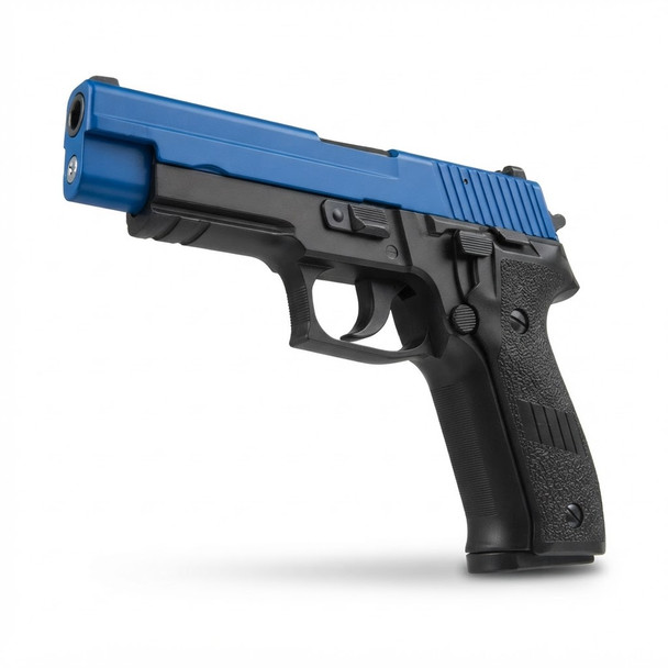 HFC HG175 Sig Sauer P226 Metal Gas Blowback Airsoft Pistol in Dual Tone Blue, front three-quarter view