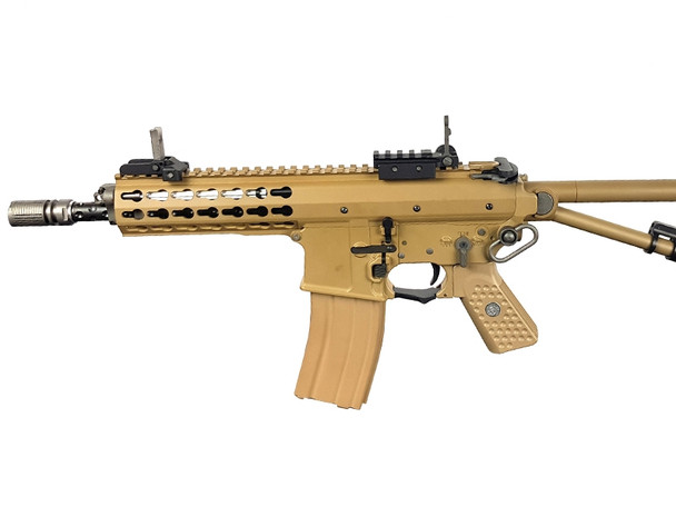 EMG / Knights Armament PDW M2 Compact Gas Blowback Airsoft Rifle with Skeleton Stock in Desert Tan