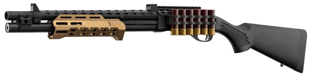 EMG/Golden Eagle - Strike Industries M870 Pump Action Airsoft Shotgun in Black with Tan Furniture