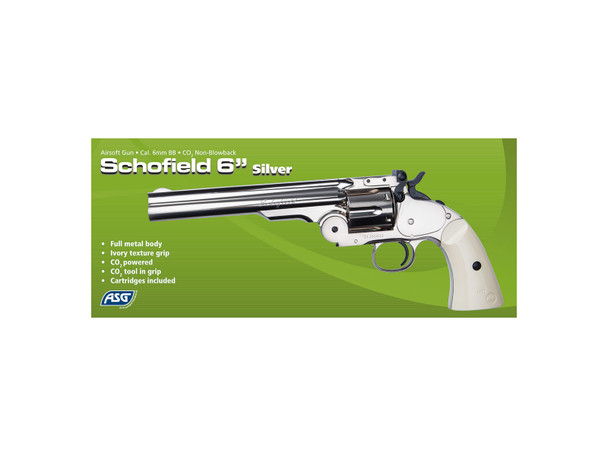 ASG Schofield 6" Full-Metal Airsoft Revolver in Silver with Ivory Grip (19795)