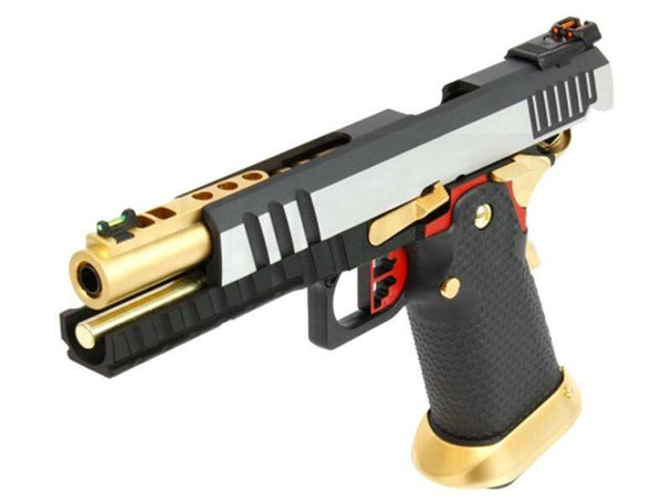 Armorer Works Custom Hi-Capa Gas Blowback Airsoft Pistol in Silver Slide with Gold Barrel ( AW-HX2031)