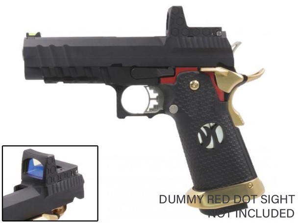 Armorer Works Hi-Capa Gas Blowback Airsoft Pistol RMR Plate in Black Slide & Gold Barrel - (AW-HX2601)