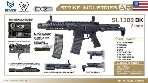 Cyma\EMG Strike Industries 7" AR Strike Oppressor M4 MWS Short Barrel Gas Blowback Airsoft Rifle (SI.1302 BK)