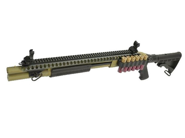 Golden Eagle M8874 - M870 AR Tactical Tri-Shot Gas Pump Action Airsoft Shotgun in Desert Tan