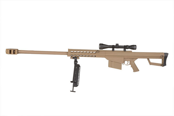 Barrett M82A1 Bolt Action Airsoft Sniper Rifle with Scope & Bipod in Desert Tan