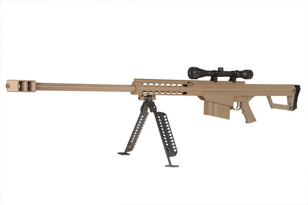 Barrett M82A1 Bolt Action Airsoft Sniper Rifle with Scope & Bipod in Desert Tan