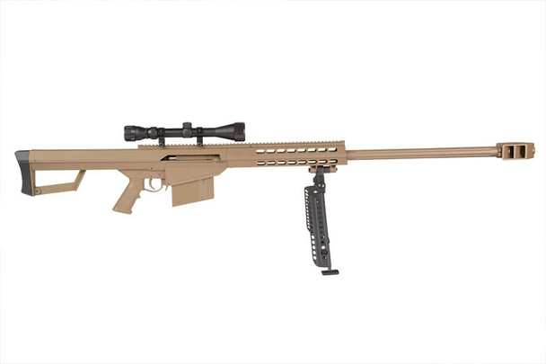 Barrett M82A1 Bolt Action Airsoft Sniper Rifle with Scope & Bipod in Desert Tan
