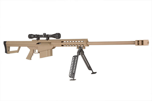 Barrett M82A1 Bolt Action Airsoft Sniper Rifle with Scope & Bipod in Desert Tan