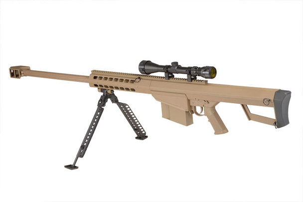 Barrett M82A1 Bolt Action Airsoft Sniper Rifle with Scope & Bipod in Desert Tan