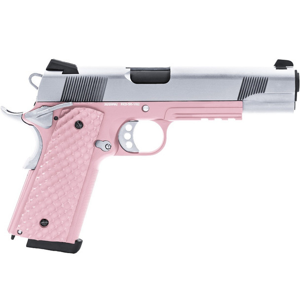 Raven M1911 MEU Gas Blowback Airsoft Pistol with Rail in Pink & Silver