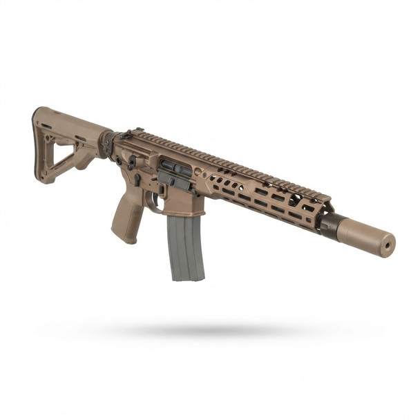Left side view of Salvo MCX UKSF Hunter 13.1 MWS Gas Blowback Airsoft Rifle with Tracer in Desert Tan (G104-3E).