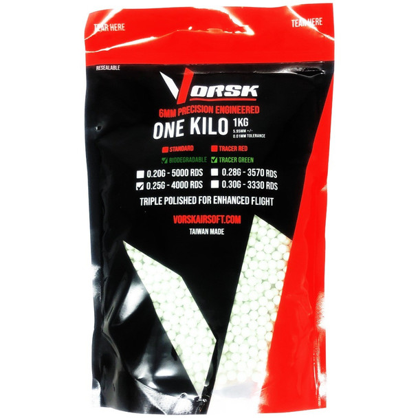 Vorsk Precision Bio Airsoft BB Pellets 0.25g in Green- 1Kg Bag (4,000 Rounds)