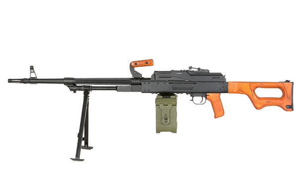 A&K - PKM Airsoft AEG Rifle with Sound Drum Magazine in Real Wood Finish