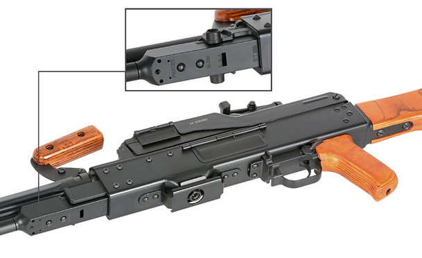 A&K - PKM Airsoft AEG Rifle with Sound Drum Magazine in Real Wood Finish