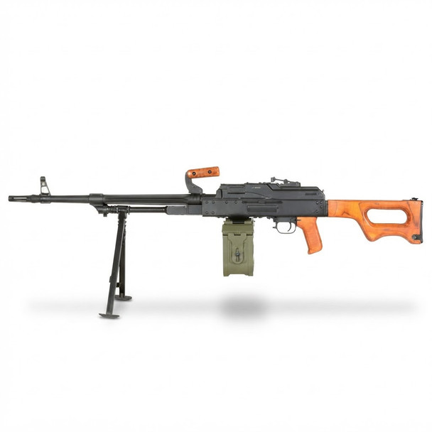A&K - PKM Airsoft AEG Rifle with Sound Drum Magazine in Real Wood Finish