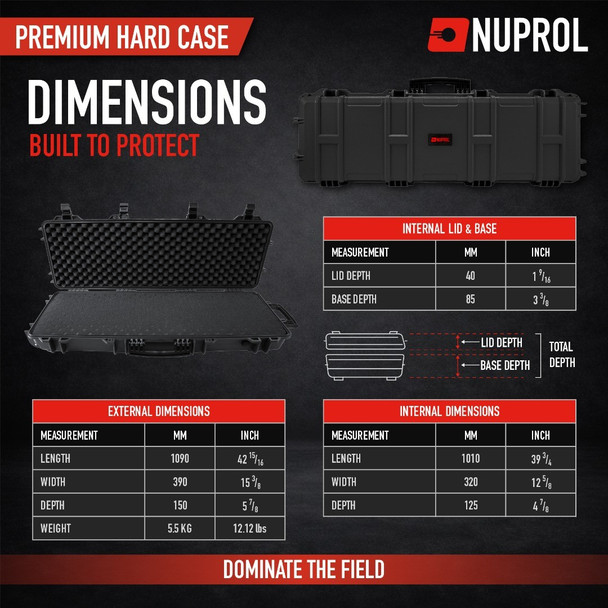 Nuprol - Large Waterproof Premium Airsoft Hard Rifle Case Velcro Patch with Wave Foam in Black
