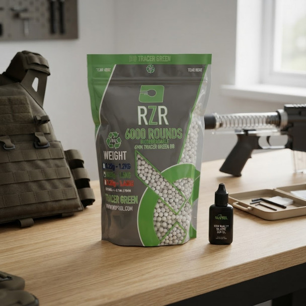 Nuprol RZR Airsoft Bio Tracer BB Pellets 0.25g in Green (6000 Rounds)