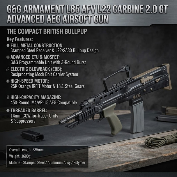 G&G Armament L85 AFV L22 Carbine 2.0 GT Advanced AEG Airsoft Rifle with ETU in Black