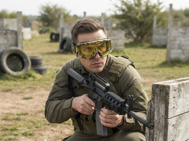 Nuprol - Battle Visor THERMAL Anti-Scratch EN166 Protective Airsoft Goggles in Camo/Yellow