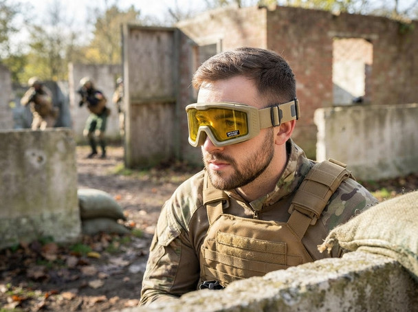 Nuprol Battle Visor THERMAL EN166 Protective Airsoft Goggles (Tan-Yellow)
