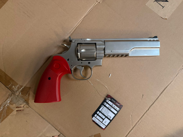 King Arms 357 Evil Gas-Powered Full Metal Airsoft Revolver in Silver/Orange