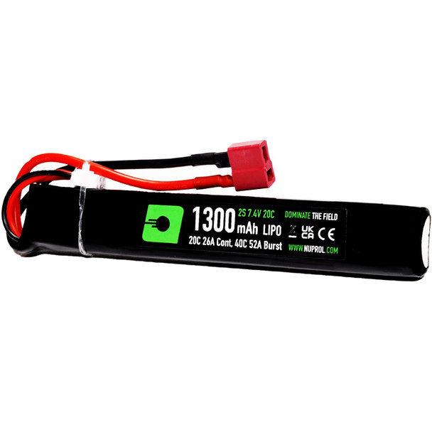 Nuprol 1300mAh 7.4V 20C LiPo Airsoft Stick Battery with Deans Connector