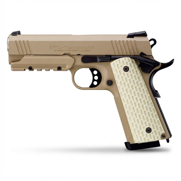 Tokyo Marui Hi-CAPA 4.3 Desert Warrior GBB Pistol in left-side profile on white