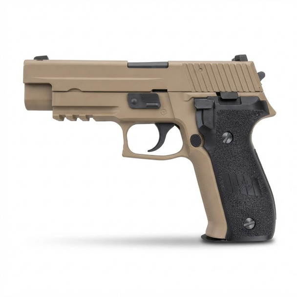 WE MK25 GBB Pistol F003 P226 (Tan), left-side profile with black textured grip on white background