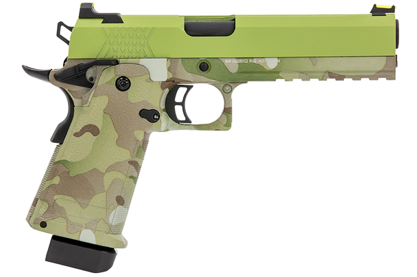 Raven HYDRO Hi Capa 5.1 Gas Blowback Airsoft Pistol in Camo with Green Slide