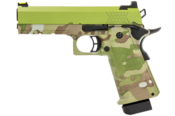 Raven HYDRO Hi Capa 4.3 Gas Blowback Airsoft Pistol in Camo with Green Slide