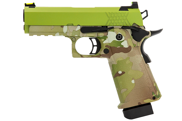 Raven HYDRO Hi-Capa 3.8 Pro Gas Blowback Airsoft Pistol in Camo with Green Slide