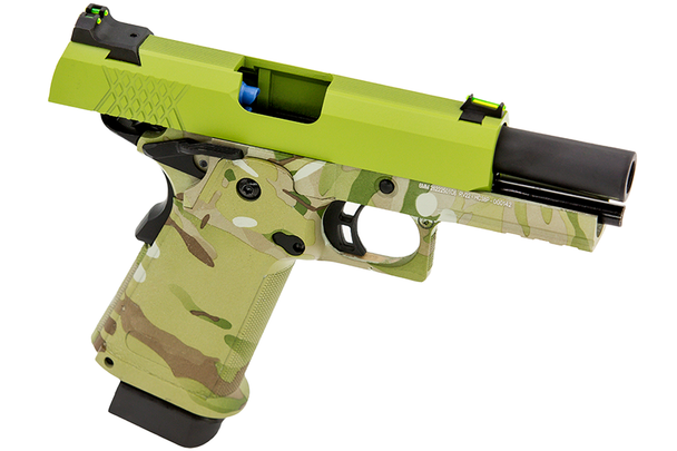Raven HYDRO Hi-Capa 3.8 Pro Gas Blowback Airsoft Pistol in Camo with Green Slide