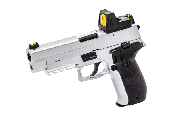 Raven R226 Gas Blowback Airsoft Pistol with Rail in Silver with BDS Sight