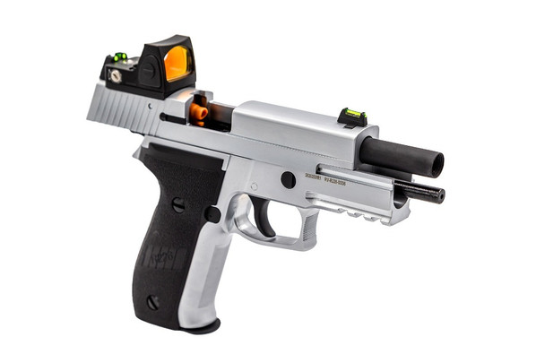 Raven R226 Gas Blowback Airsoft Pistol with Rail in Silver with BDS Sight