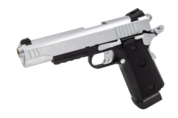 Raven Hi-Capa R14 Gas Blowback Airsoft Pistol with Rails in Black & Sliver