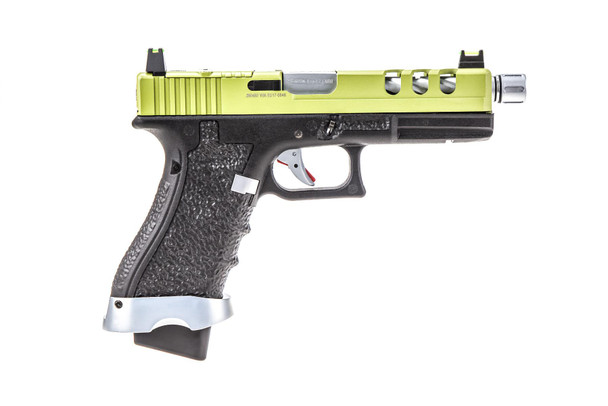 Vorsk EU17 Gas Blowback Airsoft Pistol in Black with Green Top Slide