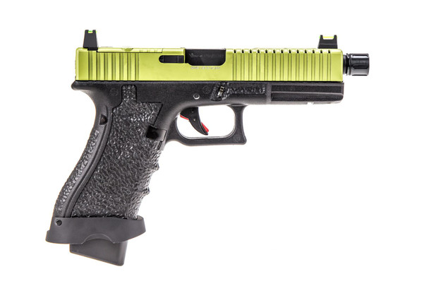 Vorsk EU18 Gas Blowback Airsoft Pistol in Black with Green Top Slide