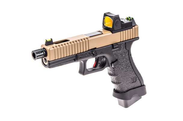 Vorsk EU17 Tactical Gas Blowback Airsoft Pistol with Sight & Tan Top Slide