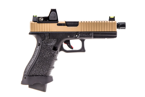 Vorsk EU17 Tactical Gas Blowback Airsoft Pistol with Sight & Tan Top Slide