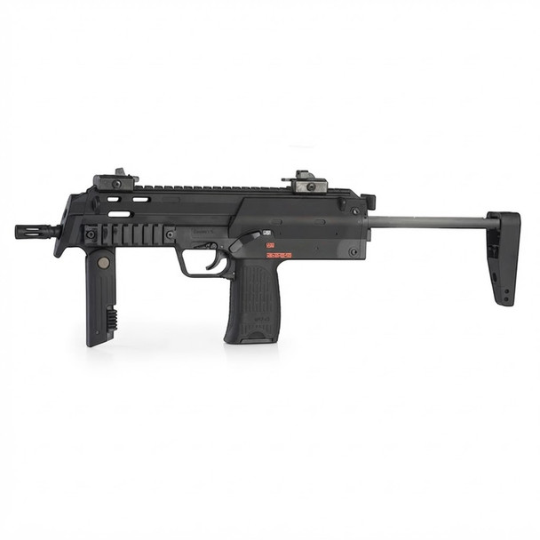 Side profile of the Tokyo Marui MP7A1 Compact AEP Electric Airsoft SMG with the stock extended.