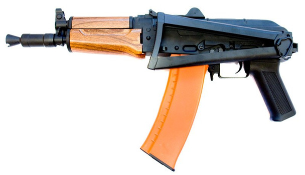 Cyma CM035 AKS-74U Airsoft Rifle with Side Foldable Stock in Wood/Black