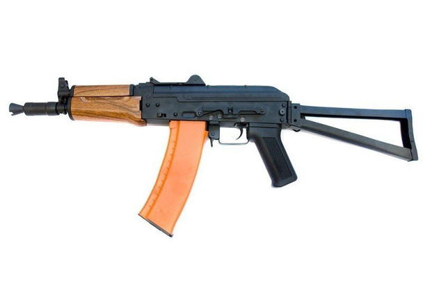 Cyma CM035 AKS-74U Airsoft Rifle with Side Foldable Stock in Wood/Black