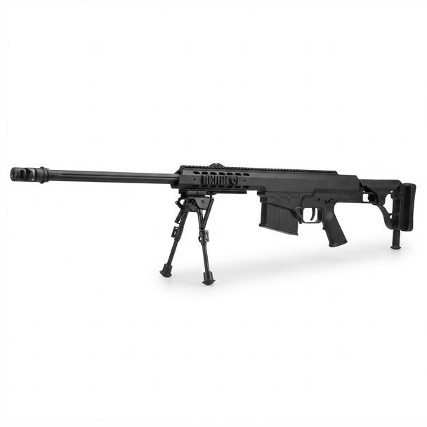 Side view of the Snow Wolf SW-016 Metal M107A1 Airsoft Sniper Rifle AEG in Black with a bipod