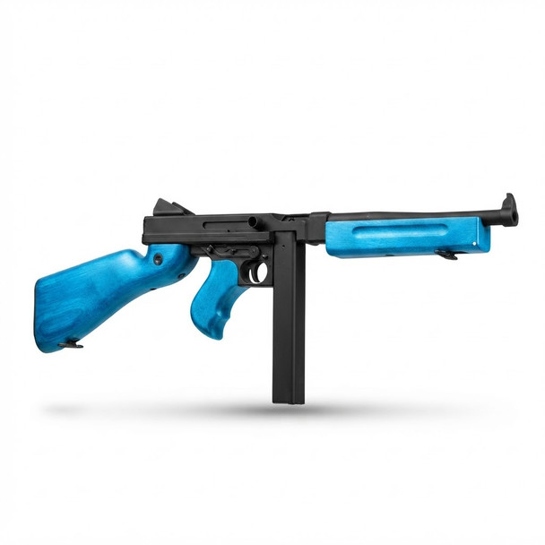 Right-side view of the Snow Wolf M1A1 Thompson AEG Rifle in Blue (SW-05) against a clean white backdrop.