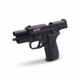 Swiss Arms Navy Compact .40 Gas Blowback Airsoft Pistol in Black shown with slide locked back in a front-left profile.