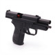 Swiss Arms Navy Compact .40 Gas Blowback Airsoft Pistol in Black viewed from rear-right with red nozzle detail.