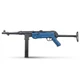 Side profile of the AGM MP40 AEG Airsoft Rifle in Two‑Tone Blue with the stock extended against a white background.