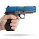 HFC HG175 Sig Sauer P226 Metal Gas Blowback Airsoft Pistol in Dual Tone Blue held in hand, left-side view