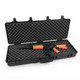 SRC-  Large Airsoft Rifle Carrying Case in Tan open with foam lining and airsoft rifle, angled view